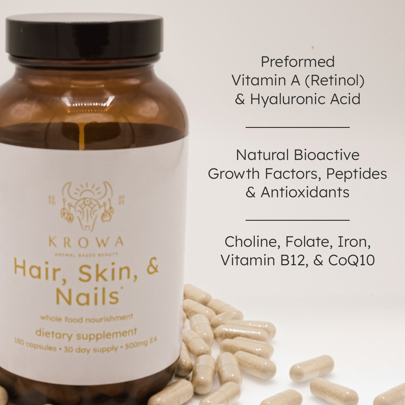 collagen supplement, liver supplement, krowa, krowa beauty, animal based, animal based beauty, supplements for hair, supplements for skin, supplements for nail growth, hair growth supplements, grassfed liver pills, liver supplements, beauty supplements, beauty collagen, collagen for hair growth, grassfed collagen, natural collagen, natural supplements for hair, natural supplements for nails, natural supplements for skin, natural supplements for beauty